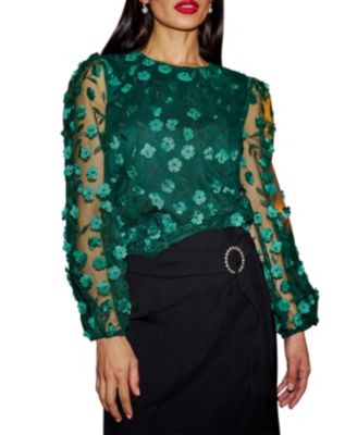 Women's Long Sleeve Sheer Floral Top