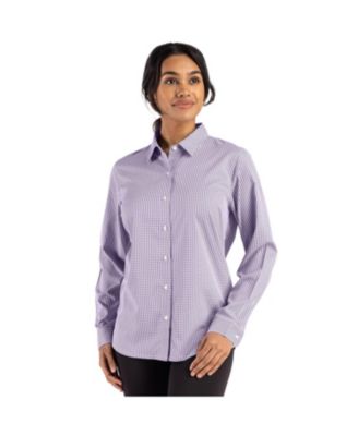Women's Cutter and Buck Skyline Epic Confidence Recycled Gingham Long Sleeve Dress Shirt