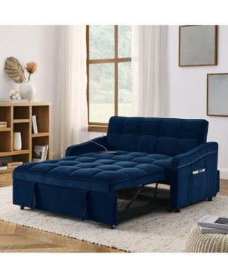 Velvet Loveseat Sleeper Sofa Bed with USB & Type-C Charging, Adjustable Backrest, Pull-Out Bed for Small Spaces-Maison Boucle
