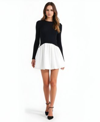 Women's Ribbed Long-Sleeve Fit-and-Flare Mini Dress