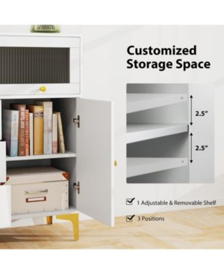 Chest of Drawers with Flip Up Fluted Glass Door for Bedroom Kitchen