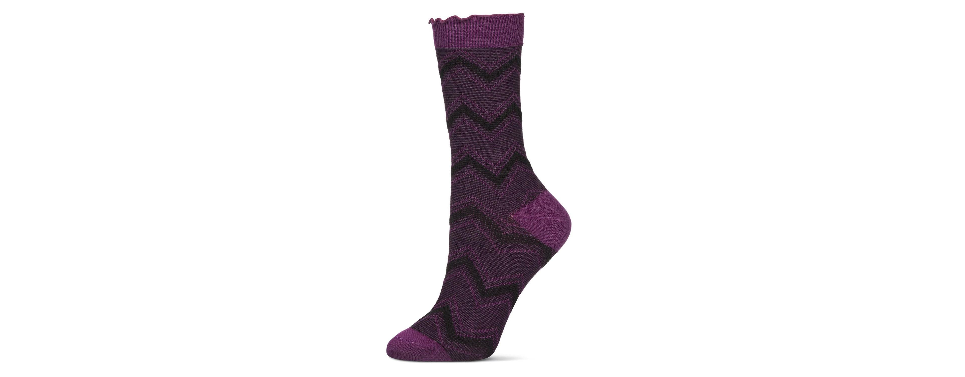 MeMoi Women's Zig Zag Ruffle Top Cotton Blend Crew Sock