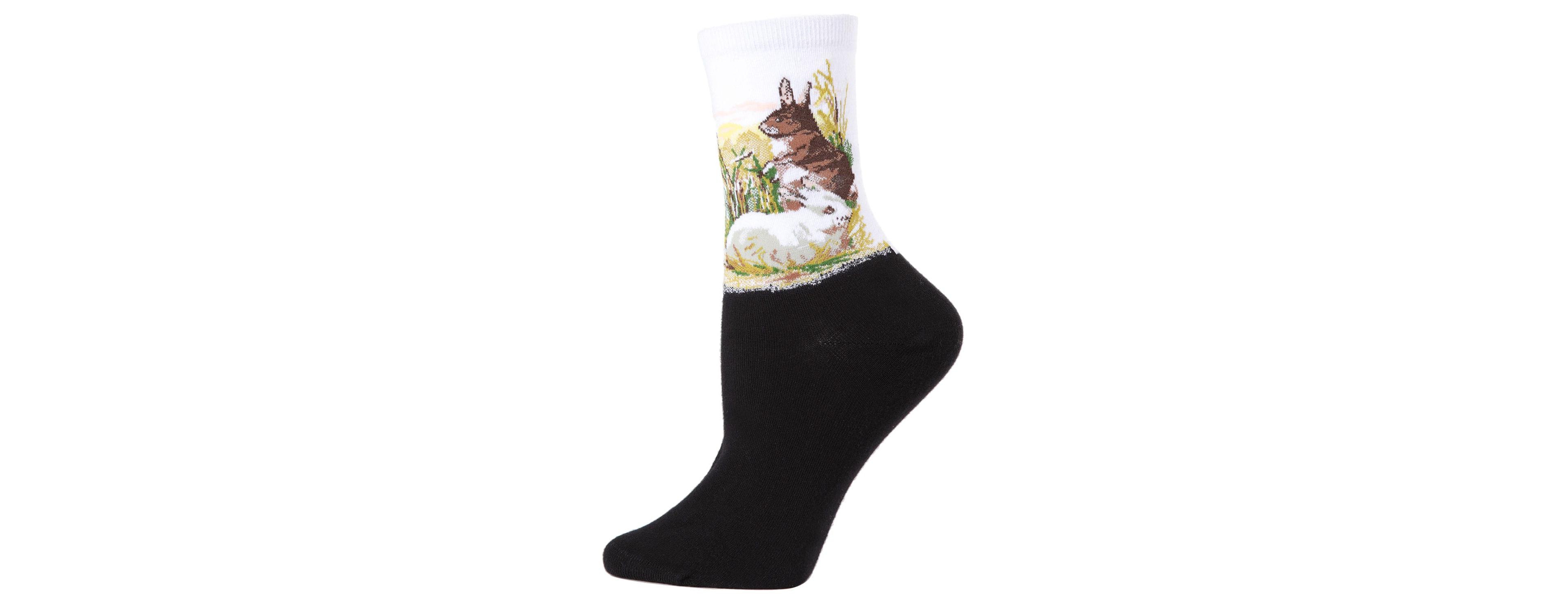 MeMoi Women's Rabbit Limited Edition Art Cotton Blend Crew Sock
