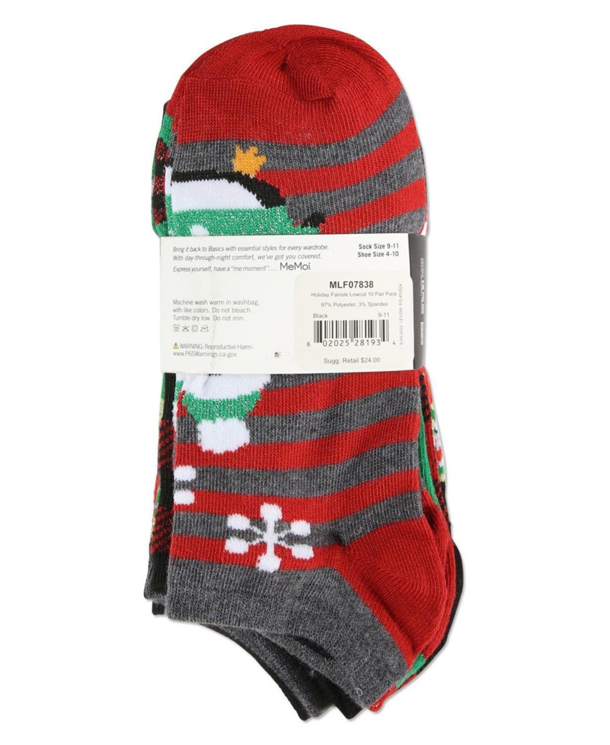 MeMoi Women's 10 Pair Pack Holiday Low Cut Socks