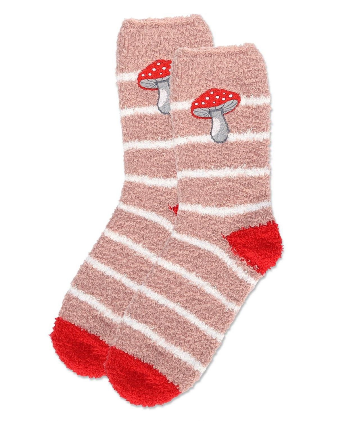 MeMoi Women's Striped Mushroom Embroidery Cozy Crew Socks