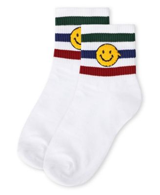 Women's Smiley Terry Patch Stripe Crew Socks