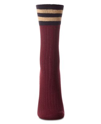 Women's Ribbed Cotton Rich Striped Cuff Crew Sock