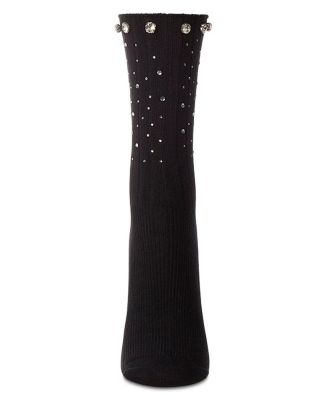 Women's Ribbed Rhinestone Studded Cotton Rich Crew Sock