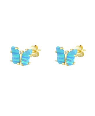 Butterfly Earrings with Lab-Grown Opal in 14k Gold Plated Sterling Silver