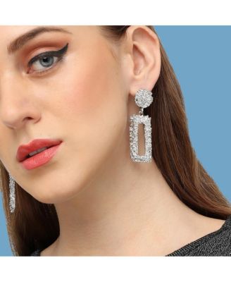 Women's Silver  Textured Geometric Drop Earrings
