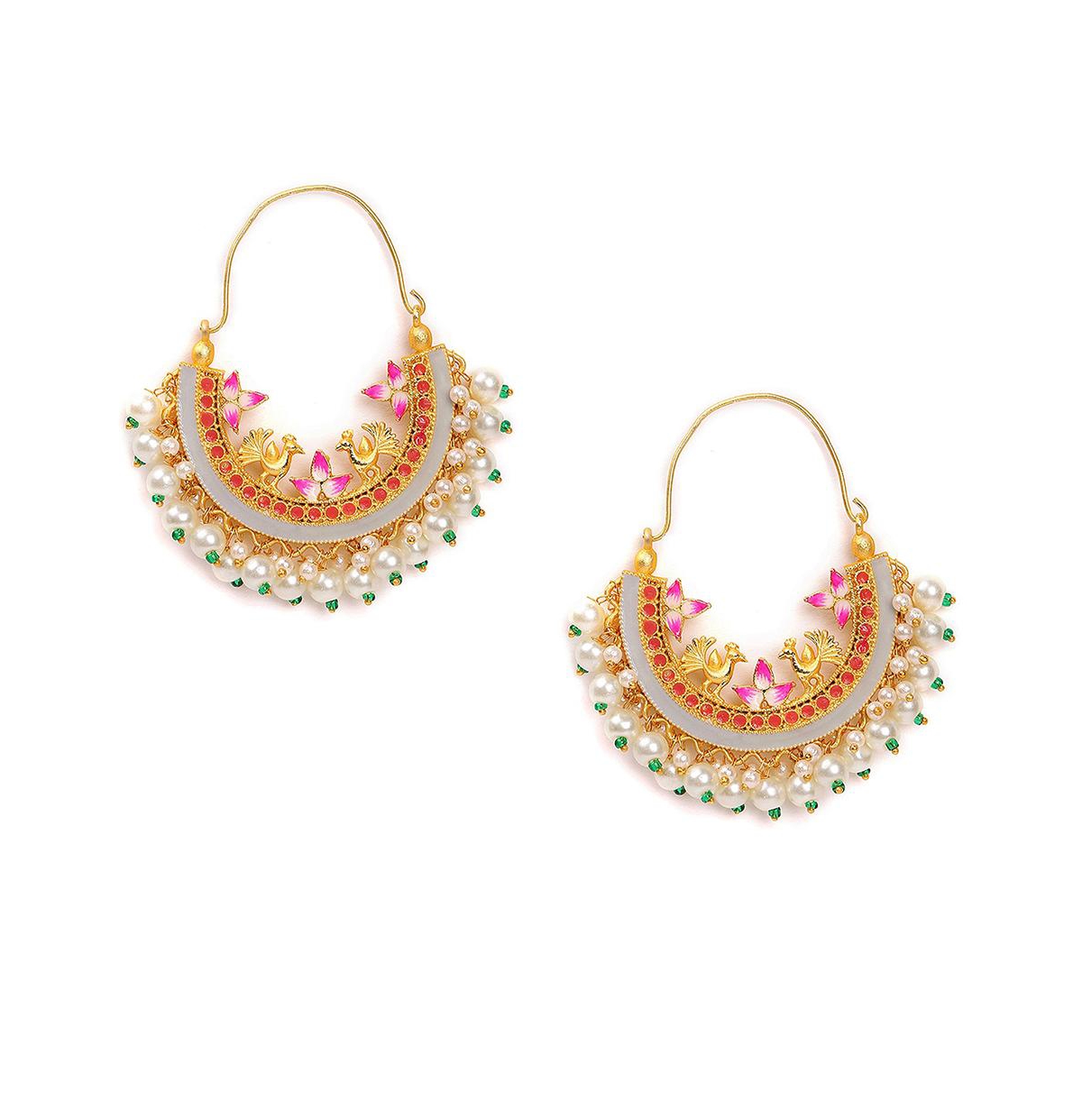 Sohi Women's Gold-plated Stone Hoop Earrings In Gold