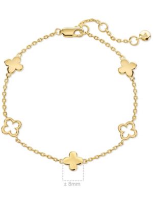Clover Chain Bracelet in Gold Plated Sterling Silver, Adj 6.5/7.0/7.5 inch