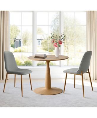 3-Piece 34.5" Dining Set with Sculpted Pedestal Table and 2 Upholstered Chairs with Curved Back and Light Wood Legs