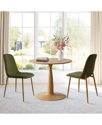 3-Piece 34.5" Dining Set with Sculpted Pedestal Table and 2 Upholstered Chairs with Curved Back and Light Wood Legs