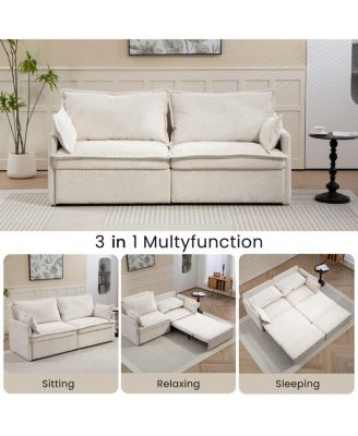 3-in-1 Sleeper Sofa Bed – 73.6" Corduroy Pull-Out Couch with USB & C-Type Ports, Side Storage for Small Spaces