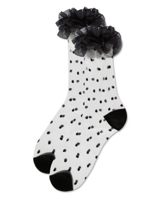 Women's Polka Dot Ruffle Lace Cuff Sheer Crew Socks