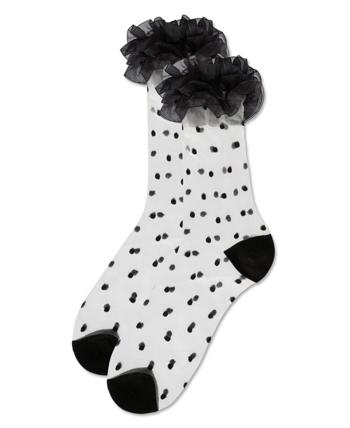 MeMoi Women's Polka Dot Ruffle Lace Cuff Sheer Crew Socks