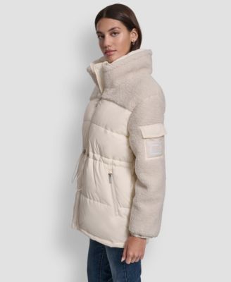 Women's Faux-Sherpa Puffer Mixed Coat