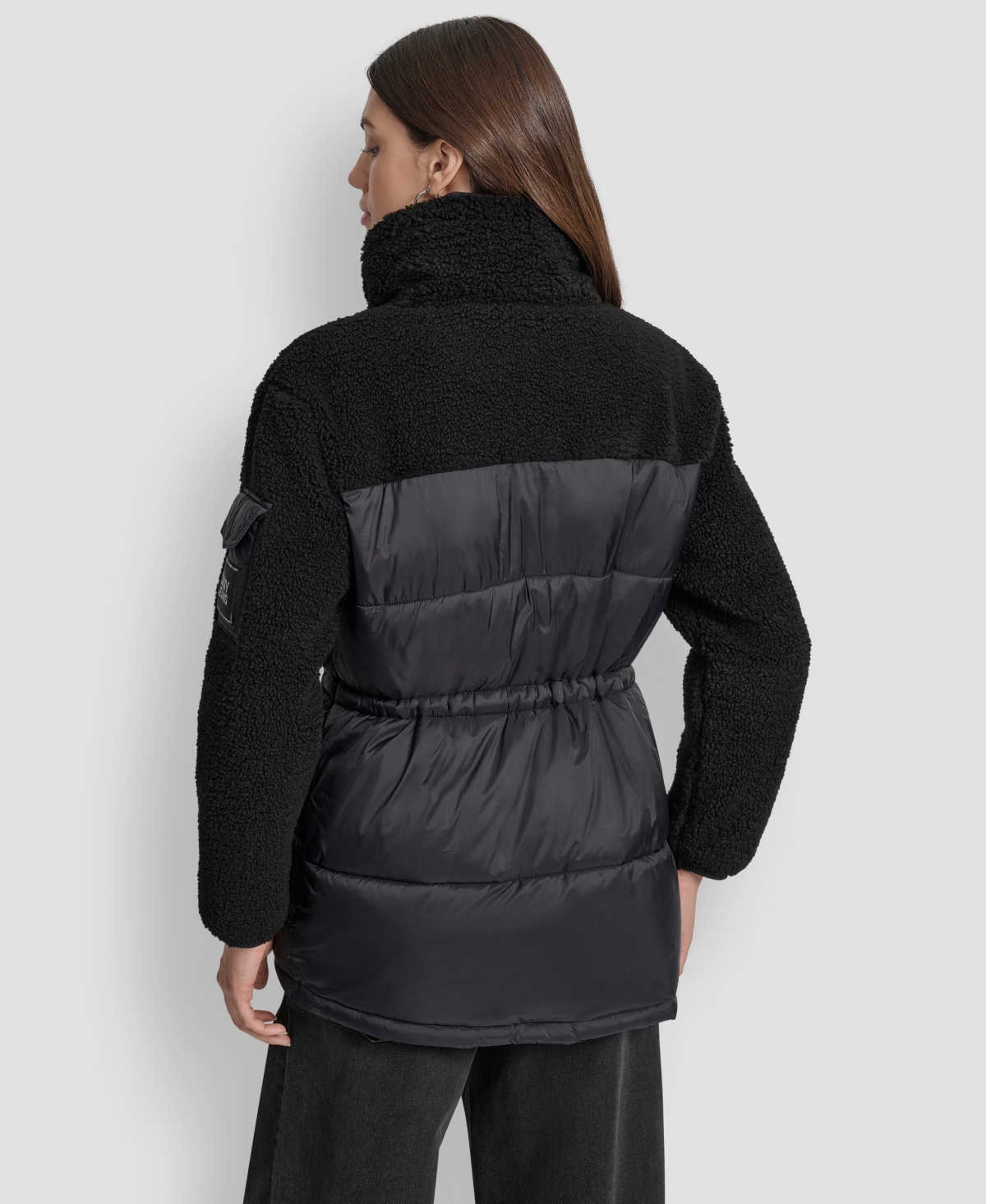 Dkny Jeans Women's Faux-Sherpa Puffer Mixed Coat - BLK