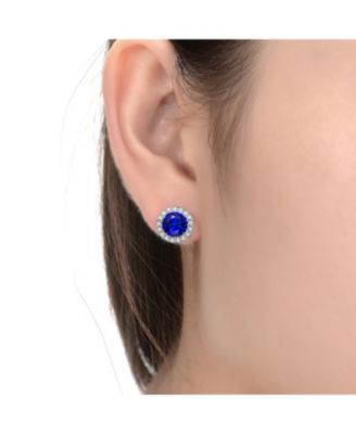 Sterling Silver with Colored Cubic Zirconia Stud Earrings