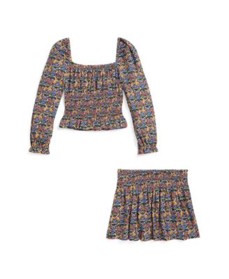 Girls' 2T-6X Floral Smocked Top and Skirt, 2-Piece Set