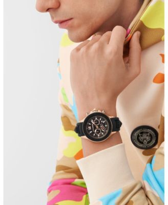 Men's Warrior Tech Chronograph Date Quartz Black Silicone Strap Watch, 47.5mm