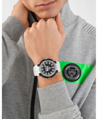 Men's Tiger Power 3 Hand Date Quartz White Silicone Strap Watch, 45mm