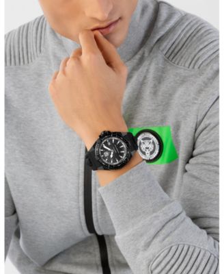 Men's Urban Pulse 3 Hand Date Quartz Black Silicone Strap Watch, 47MM