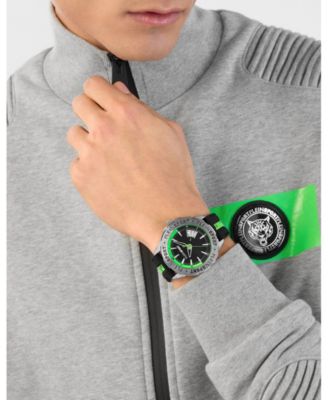 Plein Sport Men's 3 Hand Date Quartz Black Silicone Strap Watch, 44mm