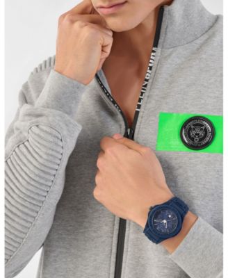 Men's New Fearless 3 Hand Date Quartz Blue Silicone Strap Watch, 46mm