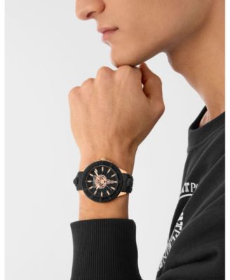 Men's City Rush 3 Hand Date Quartz Black Silicone Strap Watch, 45mm