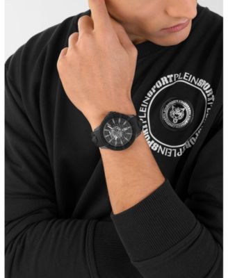 Men's City Rush 3 Hand Date Quartz Black Silicone Strap Watch, 45mm