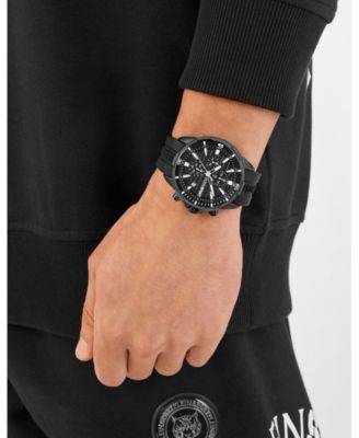 Men's Impact Chronograph Date Quartz Black Silicone Strap Watch, 46mm