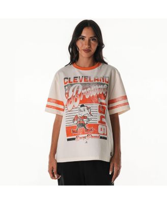 Women's Cream Cleveland Browns Vintage Drop Shoulder Oversized Boyfriend T-Shirt