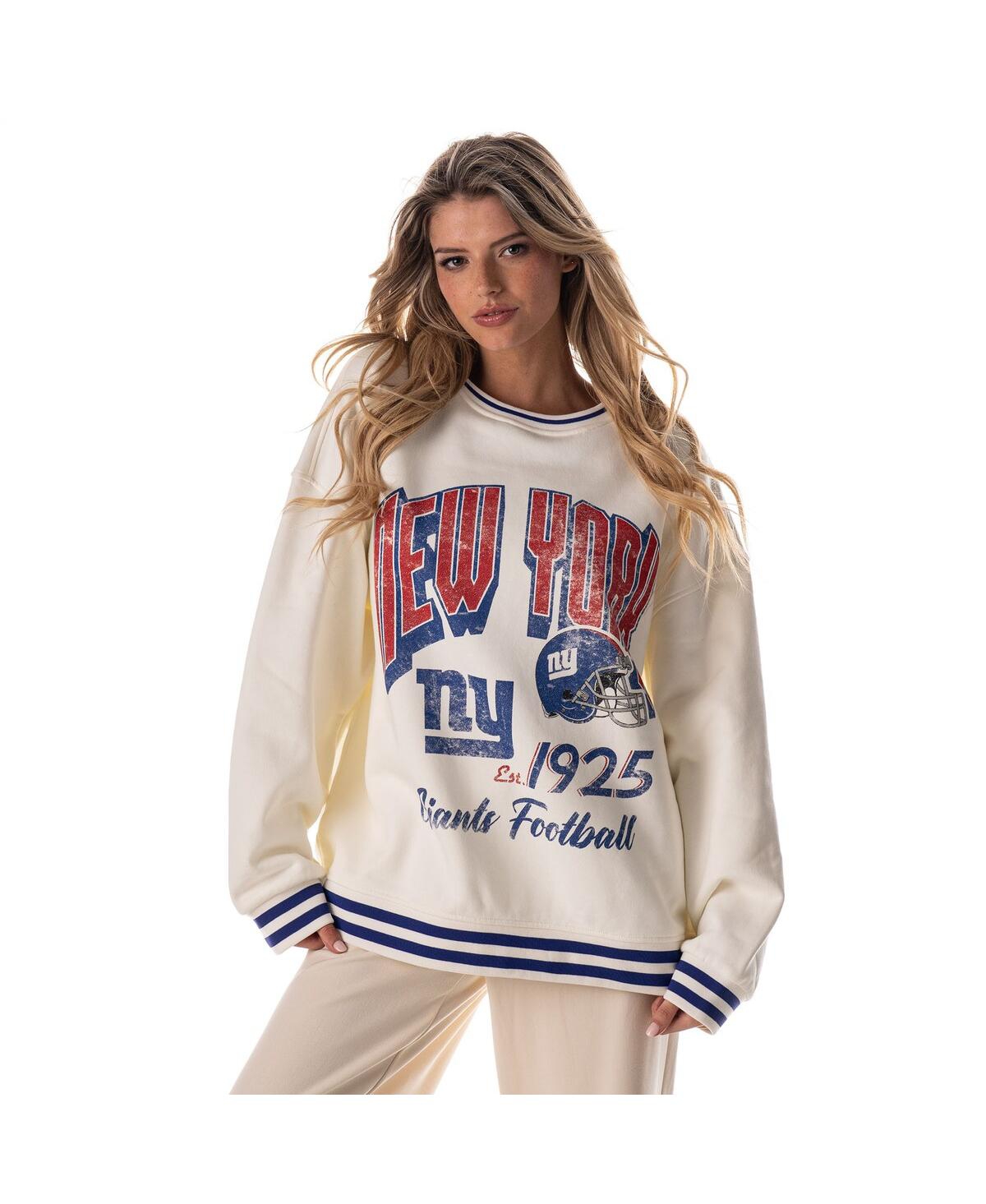 The Wild Collective Women's Cream New York Giants Oversized Vintage French Terry Sweatshirt In White