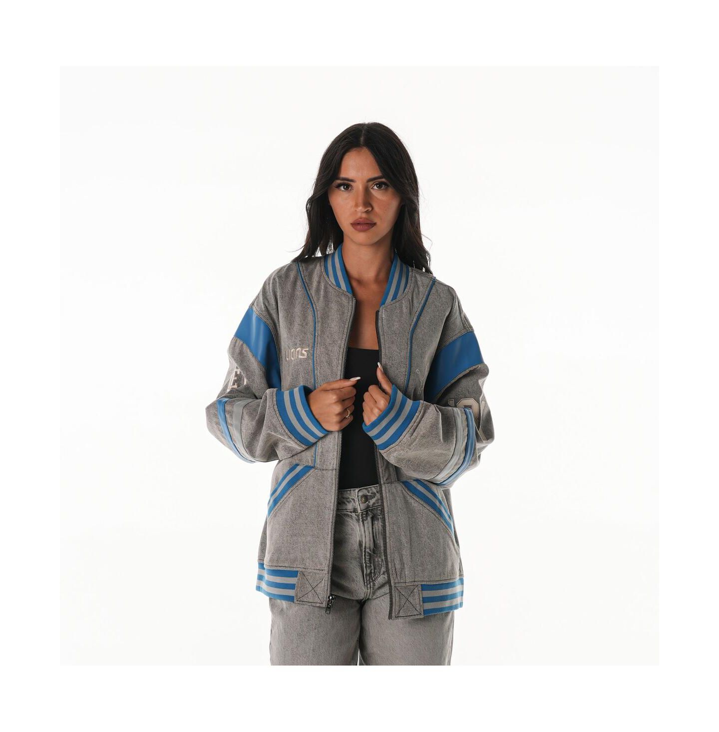 Женская куртка The Wild Collective Gray Detroit Lions Oversized Retro Full-Zip — фото 1