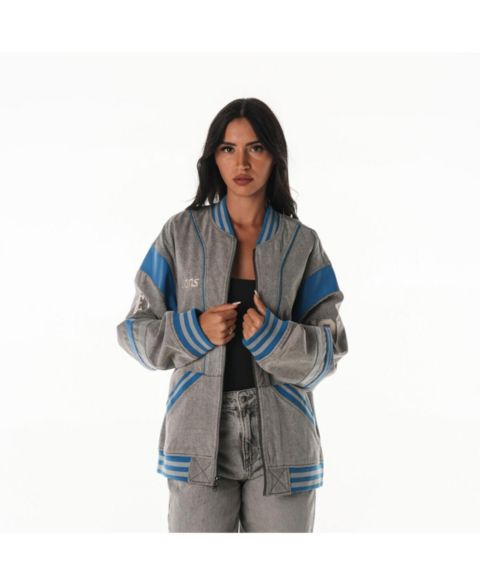 Женские куртки The Wild Collective Women's Gray Detroit Lions Oversized Retro Full-Zip Jacket