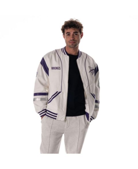 Женские куртки The Wild Collective Men's and Women's White Minnesota Vikings Oversized Retro Full-Zip Jacket