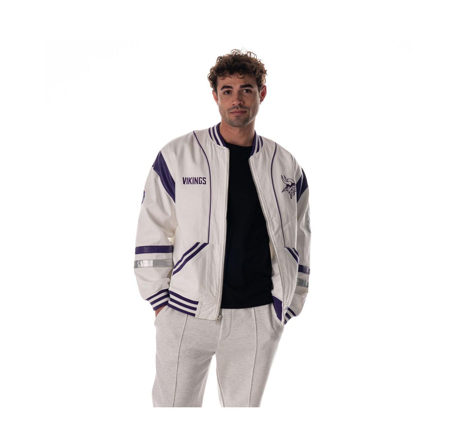 Men's and Women's White Minnesota Vikings Oversized Retro Full-Zip Jacket