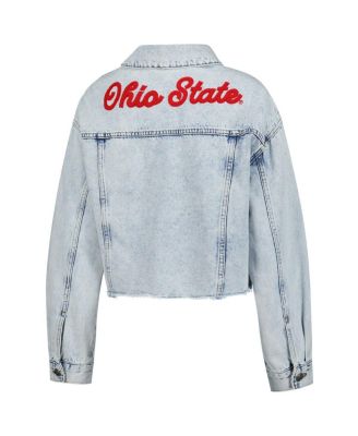 Women's Denim Ohio State Buckeyes Light Wash Cropped Button-Up Jean Jacket