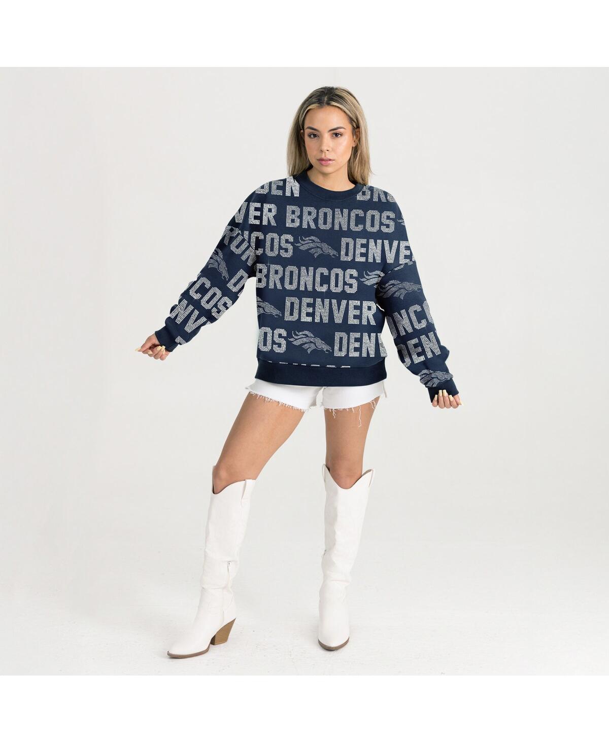Gameday Couture Women's Navy Denver Broncos Relaxed Drop Shoulder Hype Era Rhinestone Text Sweatshirt