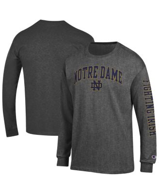 Champion - Men's Charcoal Notre Dame Fighting Irish Arch Over Logo 2-Hit Long Sleeve T-Shirt