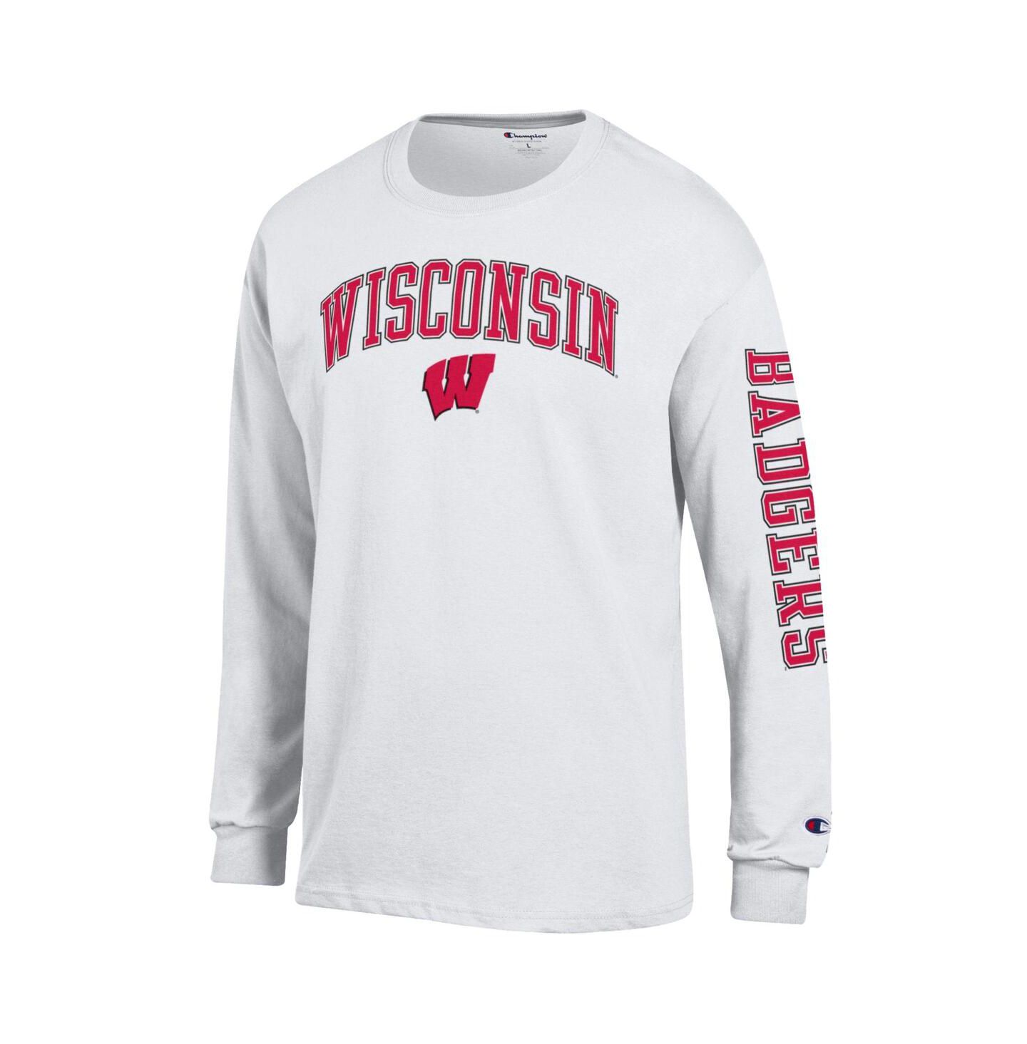 Мужская футболка Champion White Wisconsin Badgers Arch Over Logo 2-Hit Long Sleeve — фото 3