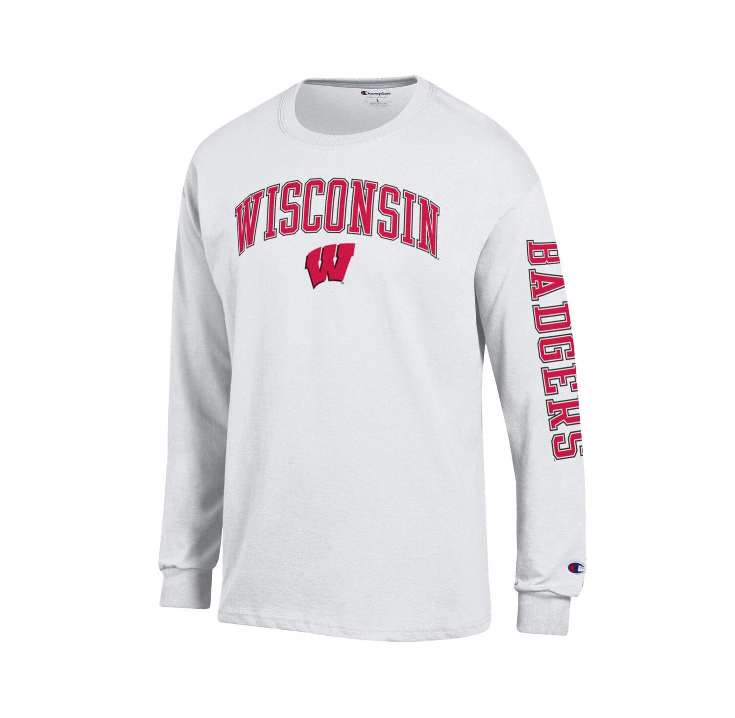 Men's White Wisconsin Badgers Arch Over Logo 2-Hit Long Sleeve T-Shirt