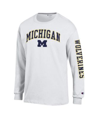 Men's White Michigan Wolverines Arch Over Logo 2-Hit Long Sleeve T-Shirt