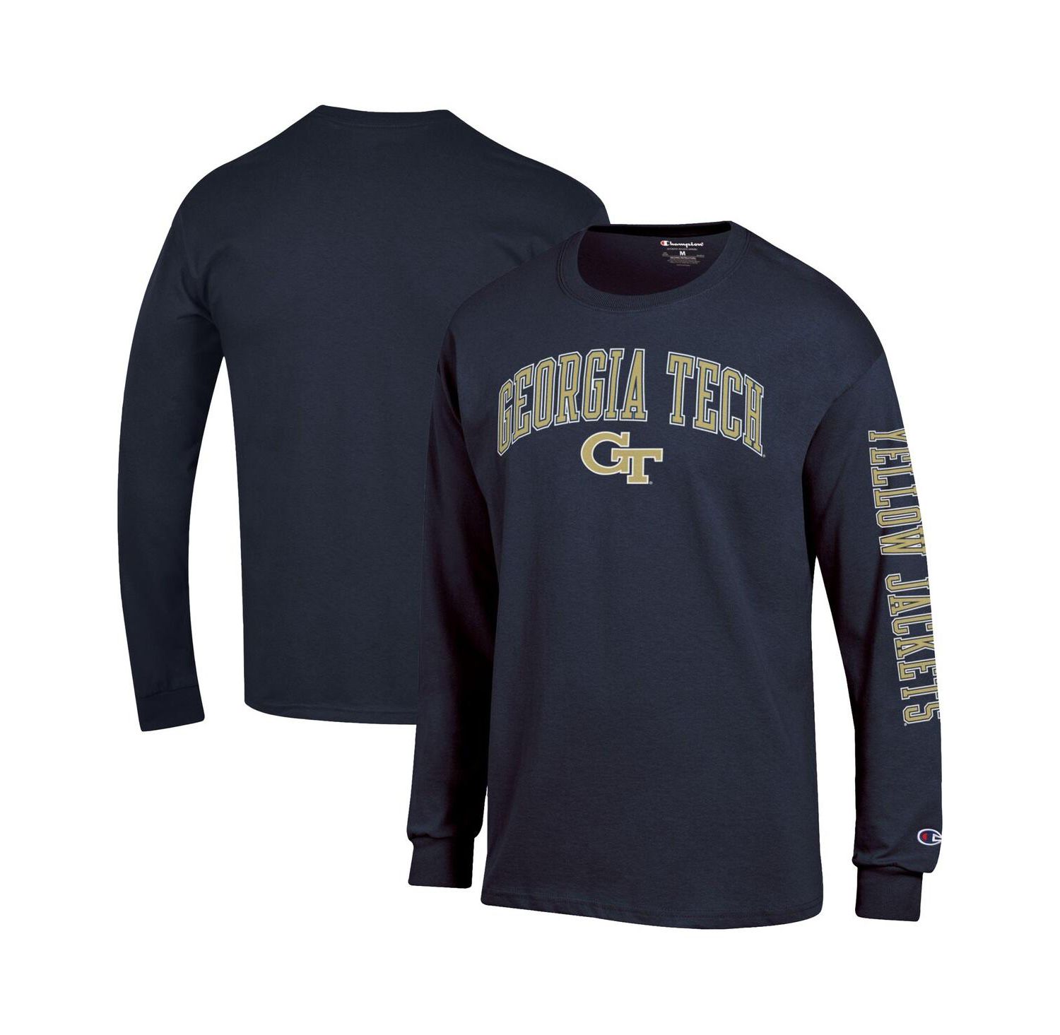 Men's Navy Georgia Tech Yellow Jackets Arch Over Logo 2-Hit Long Sleeve T-Shirt