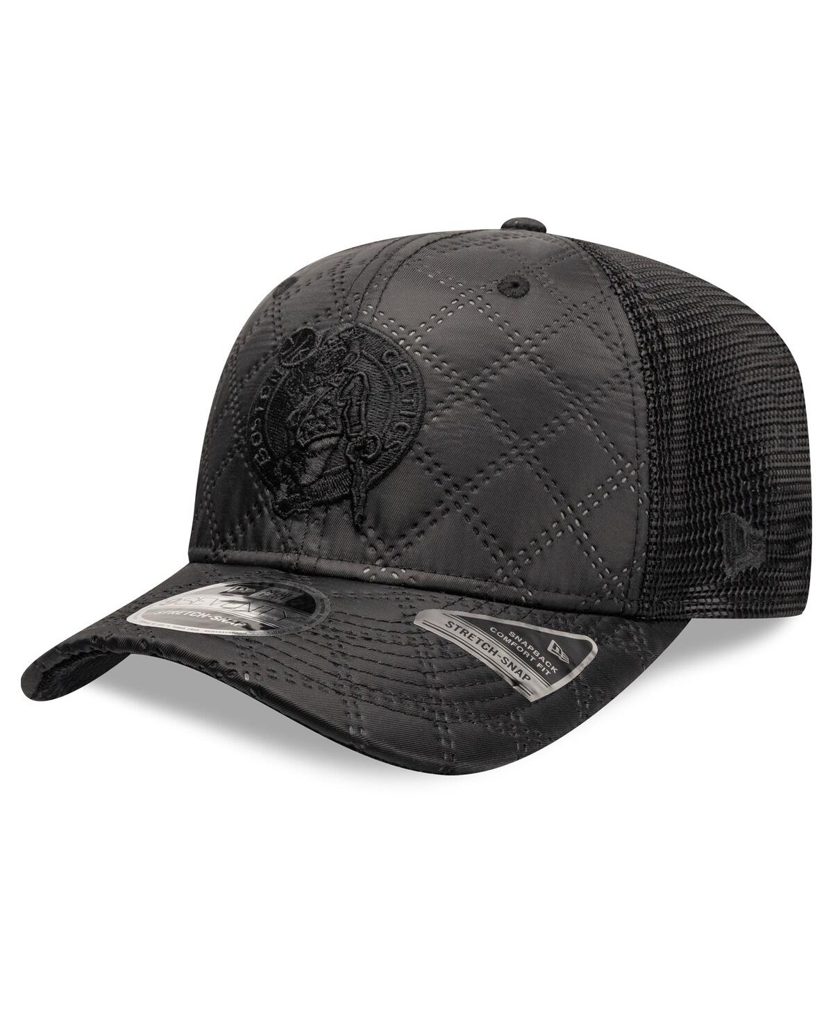 New Era Men's Black Boston Celtics Quilted Nylon 9seventy Trucker Adjustable Hat In Black
