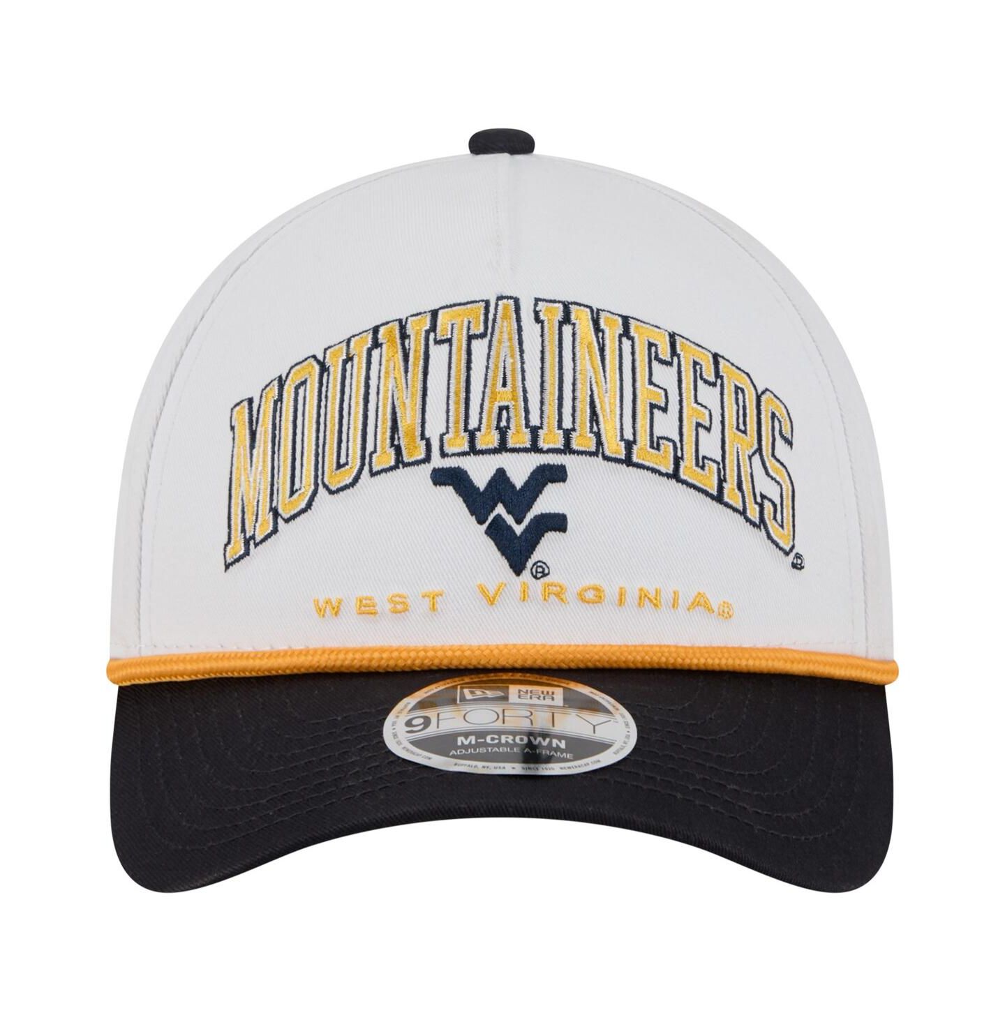 Мужская кепка New Era White/Navy West Virginia Mountaineers Arch Two-Tone Rope 9FORTY A-Frame M-Crown Adjustable Hat — фото 4