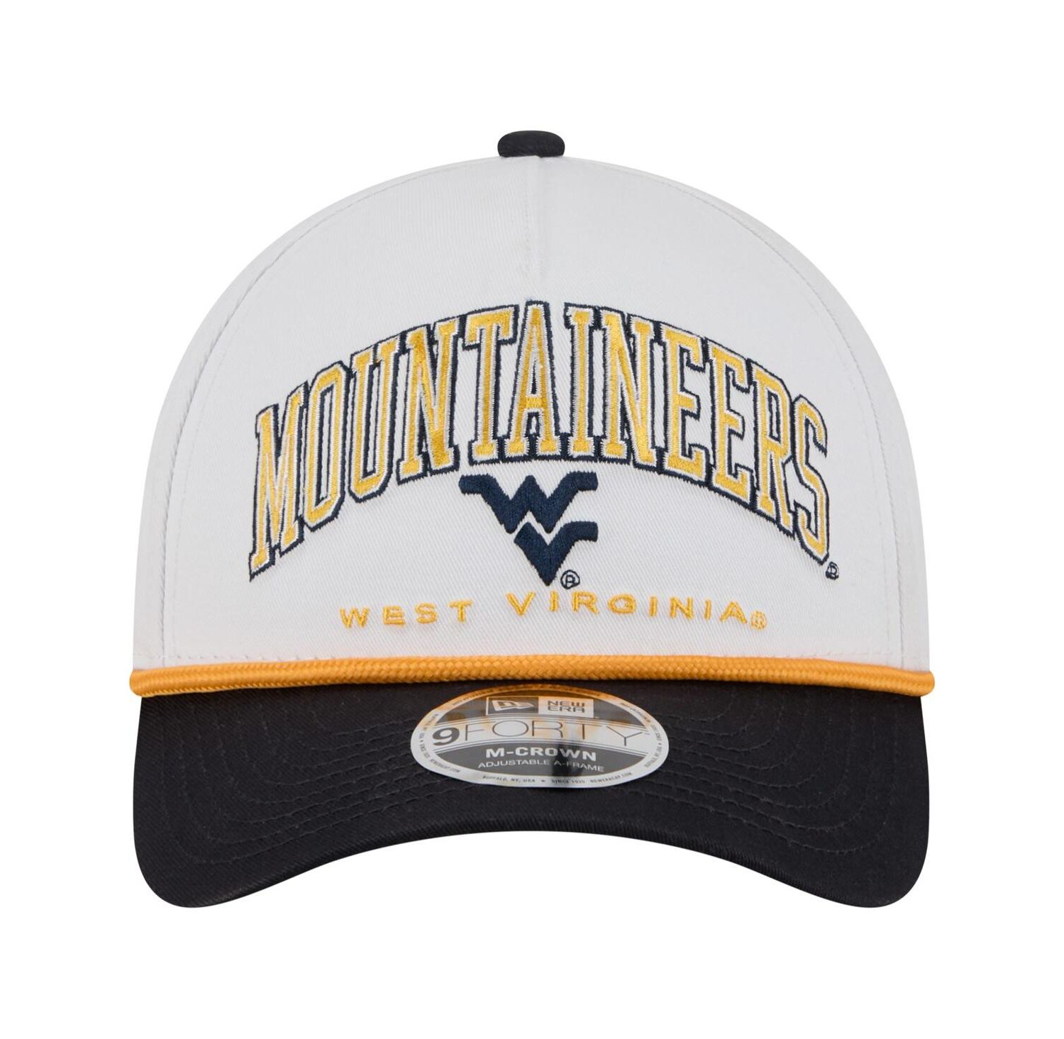Men's White/Navy West Virginia Mountaineers Arch Two-Tone Rope 9FORTY A-Frame M-Crown Adjustable Hat