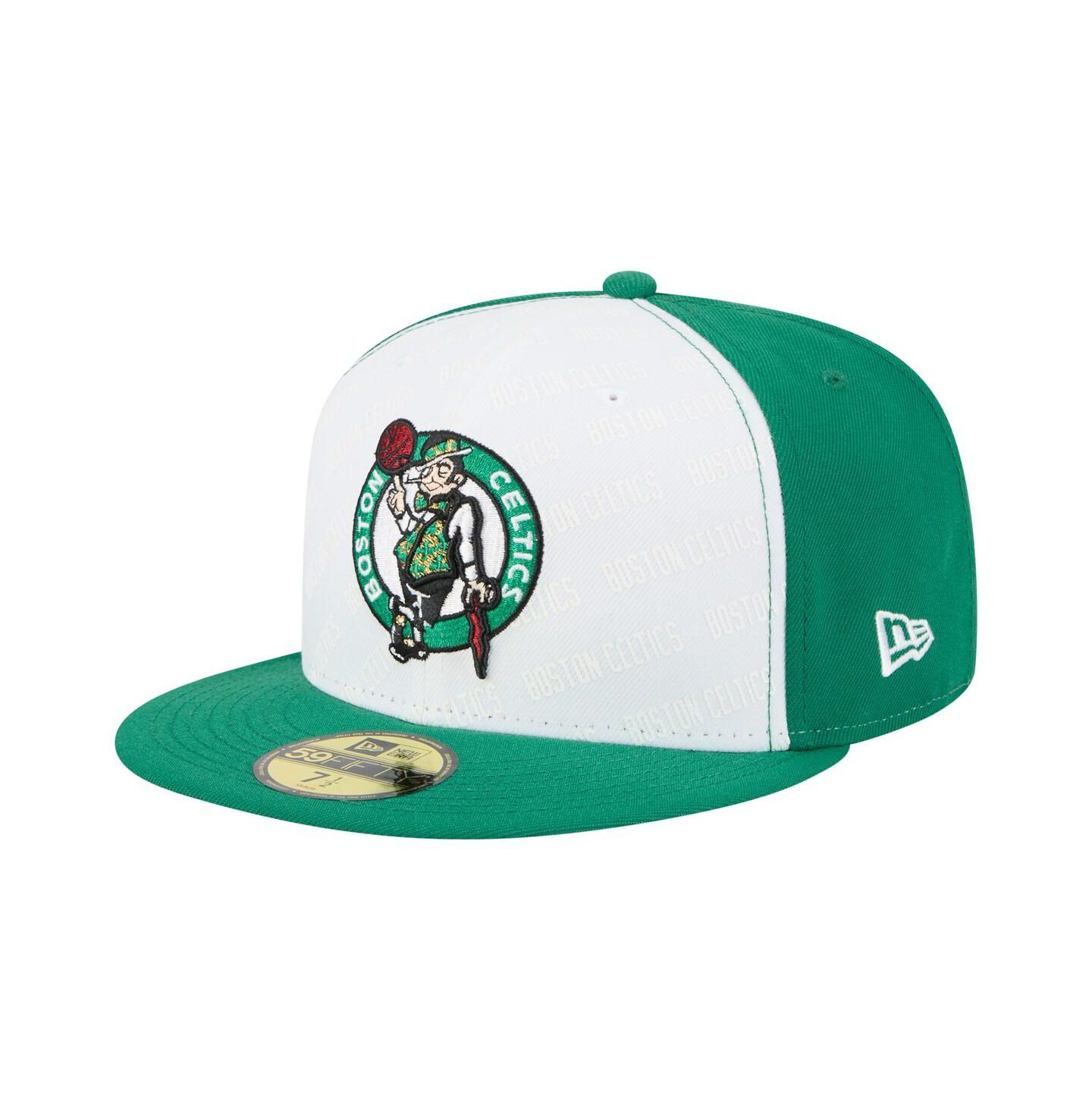 Мужская кепка New Era White/Kelly Green Boston Celtics Repeat 59Fifty Fitted Hat — фото 1